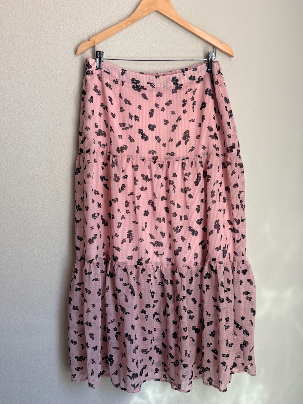 Leith Pink Maxi Skirt with Black Floral Print